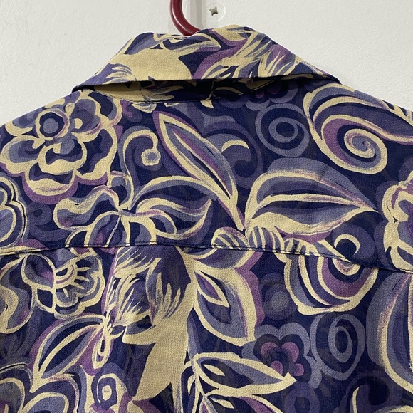 ET VOUS Silk Vintage Sleeveless Front Buttoned Purple/ Lila/ Beige Floral M - Picture 9 of 11